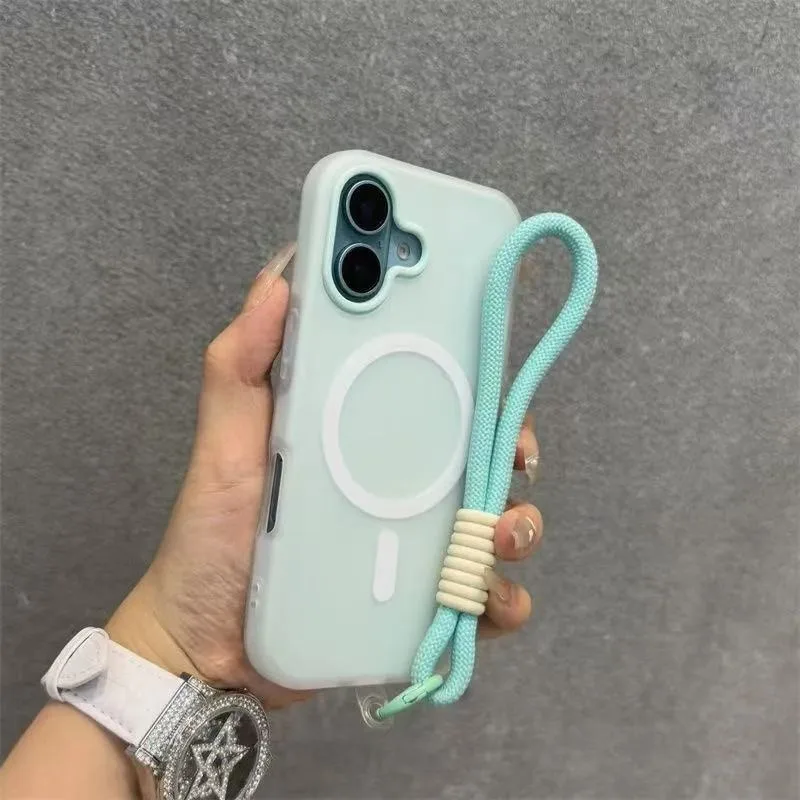 Magnetic Frosted Phone Case with Candy Color and Short Lanyard Cover