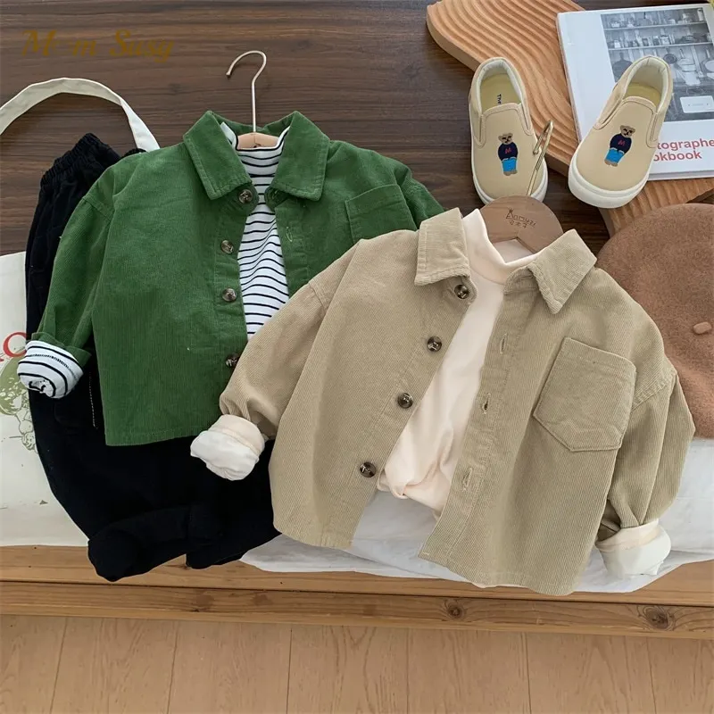 Kids Shirts Baby Boy Girl Cotton Corduroy Shirt Infant Toddler Kid Casual Shirt Outwear Long Sleeve Autumn Spring Top Baby Clothes 1-7Y