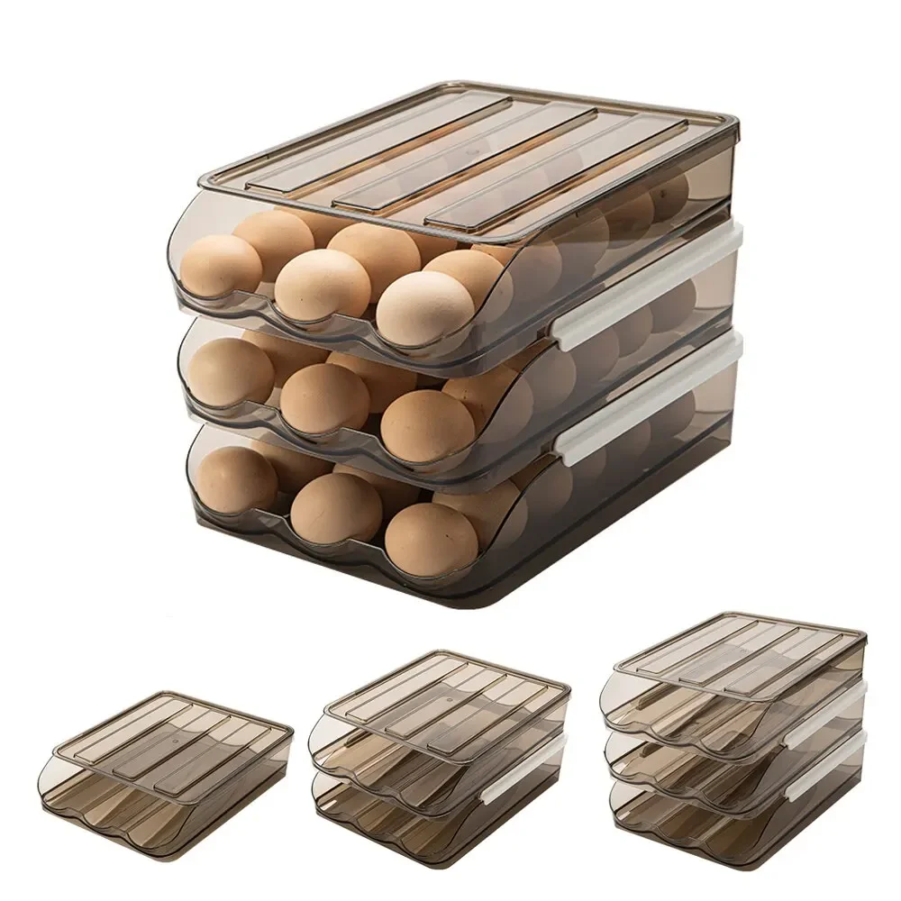 Cucina Di Casa Scatola Di Immagazzinaggio Delle Uova Frigorifero Fresco Creativo Traslucido Pet Egg Multi-Strato Rolling Drawer Organizer Rack