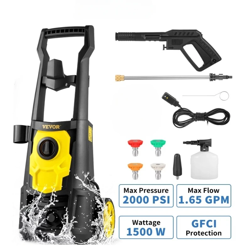 Electric Pressure Washer, 2000 PSI, Max. 1.65 GPM Power Washer w/ 30 ft Hose,  5 Quick Connect Nozzles, Foam Cannon - AliExpress