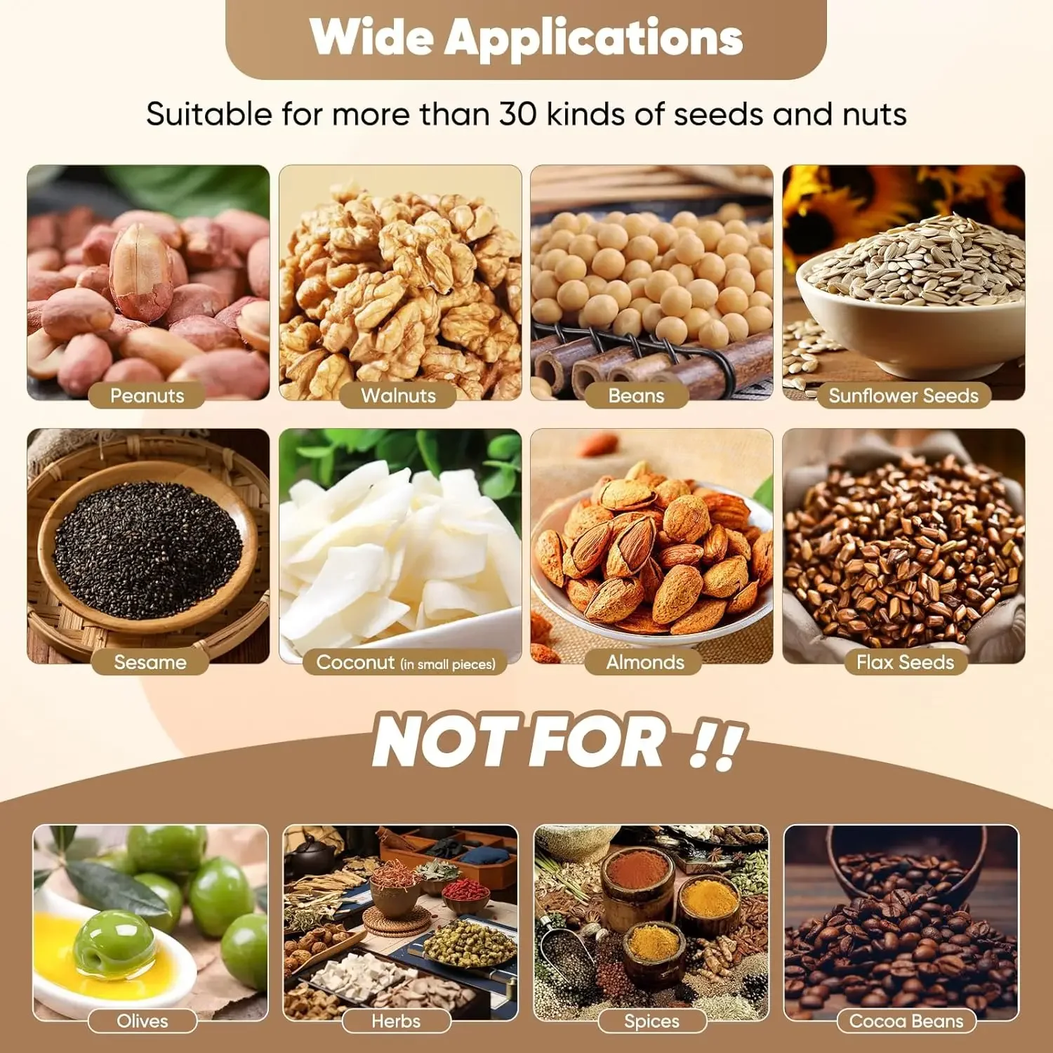 Press Machine 820W Hot/Cold Electric Automatic Oil Press Extractor for Peanut Sesame Sunflower Seeds Coconut Soybean Oil Extract 4