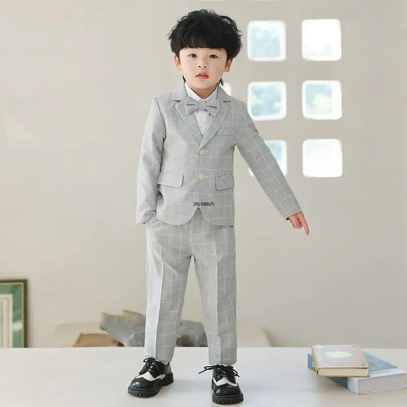 Boys Suit Set Wedding Suit For Boys Children Formal Gentleman Photograph Suit Kids Tuxedo Dress Big Teenager Graduation Stage Show Costume