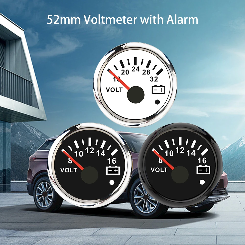 

RHAXEL 52mm Voltmeter Volt 12V 24V with Red Backlight for Sailboat VAN RV Truck with Alarm