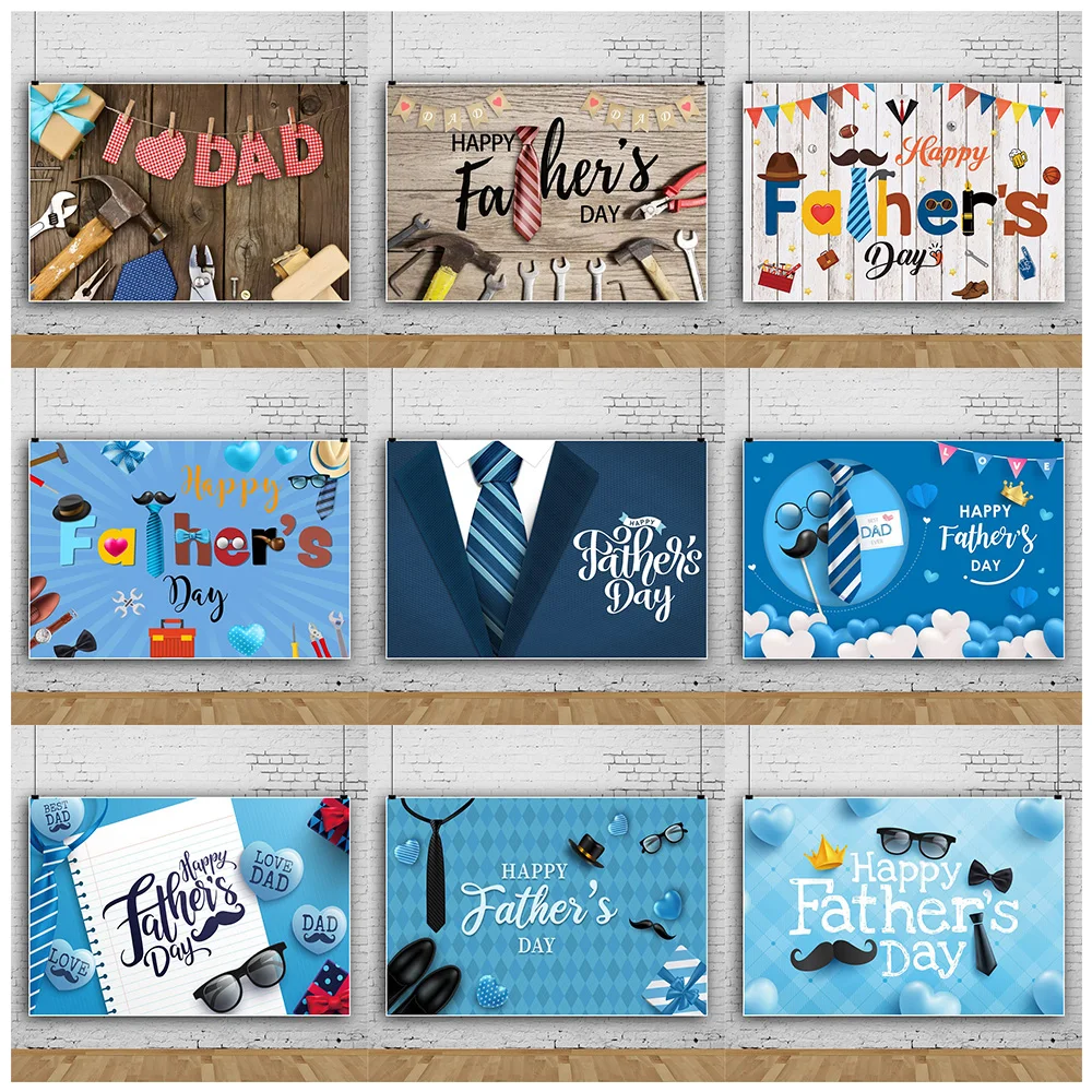 

Happy Father's Day Theme Background Cloth Tie Glasses Father's Day Family Gathering Party Decorative Supplies Banner Photo Backg