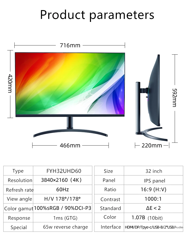  32ġ  4k PC IPS 4K  LED ÷, ũž  ǻ ȭ, HDMI ȣȯ, DP , CŸ 3840*2160, 60Hz, HDR400. 32 ġ,32ġ