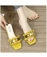 Zapatillas Frías Mujer Verano Nuevo Estilo Francés Transparente Cuentas Plisadas Con Arrastre Fresco De Playa En Cristal - Image 5