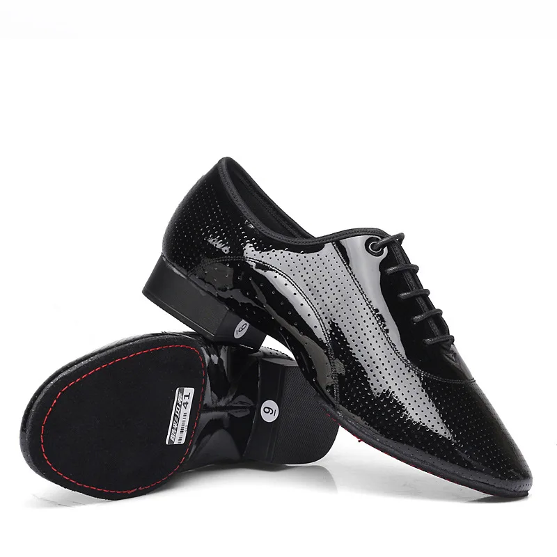 Latin Dance Shoes Breathable Ballroom Men Bright Leather Modern Dance Shoes Square Soft Sneakers Tango Dancing Shoes