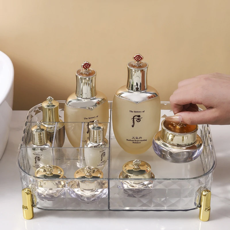 

Transparent Storage box Light Luxury Cosmetic Storage Rack Desktop Cosmetic Storage Organizer Basket Shelf Bedroom Supplies