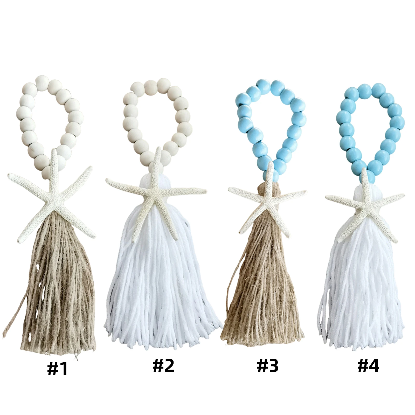 천연 나무 구슬 태슬 펜던트 25cm/9.8인치 로프 태슬 비즈 나무 펜던트 불가사리 장식 벽 창문 장