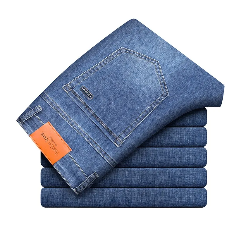 

2023 New Mens Brand Jeans Fashion Men Casual Slim Fit Straight High Stretch Feet Jeans Men Blue Hot Sell Male Trousers