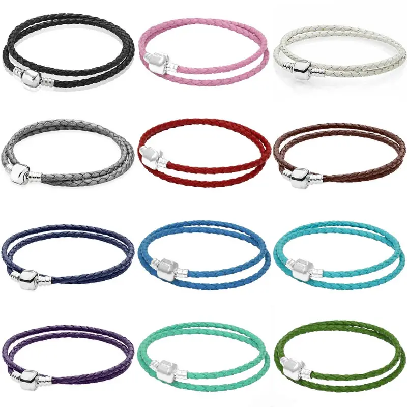 

Original Genuine Leather Barrel Clasp Snake Chain Bracelet Fit Fashion 925 Sterling Silver Bangle Bead Charm DIY Jewelry