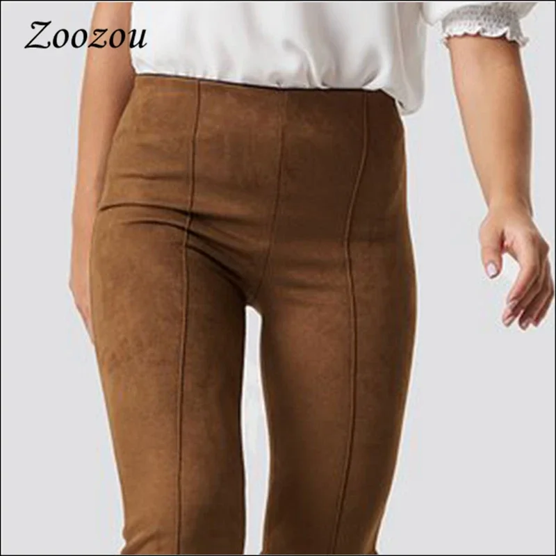 Women's Sexy Skinny Suede Pencil Pants Harajuku Elastic Slim Tan Soft Trousers Ladies Faux Suede Casual Stretchy Leggings Custom