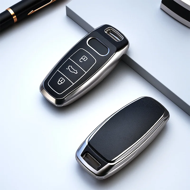 Pu Soft Car Remote Key Case Cover Shell Fob Per Audi A3 A4 B9 A6 A7 4K A8 E-Tron Q5 Q8 C8 D5 Sq8 Key Protection Bag Accessori