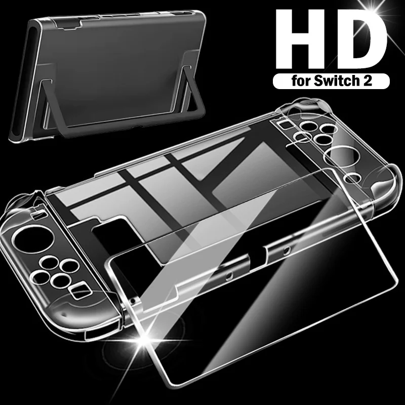 Transparent Slim Protective Shell with Screen Protector Glass for Gaming Console Accessories