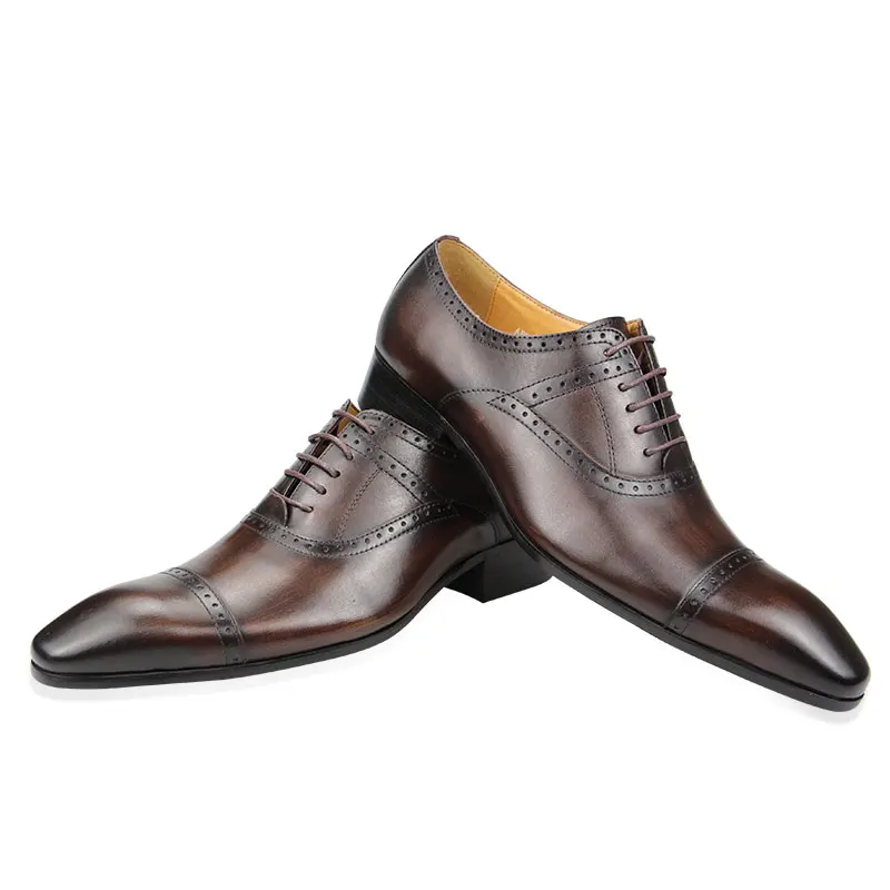 Elegant Formal Men Shoes Top Layer Cow Leather Oxfords Business Office Lace Up Luxury Design Handmade Dress Fashion Males' Shoe 5