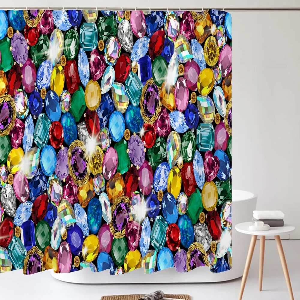 

Cute Colorful Gemstone Shower Curtain,Romantic Girl Decoration Bathroom Shower Curtains with Hooks,Waterproof Bathroom Curtains