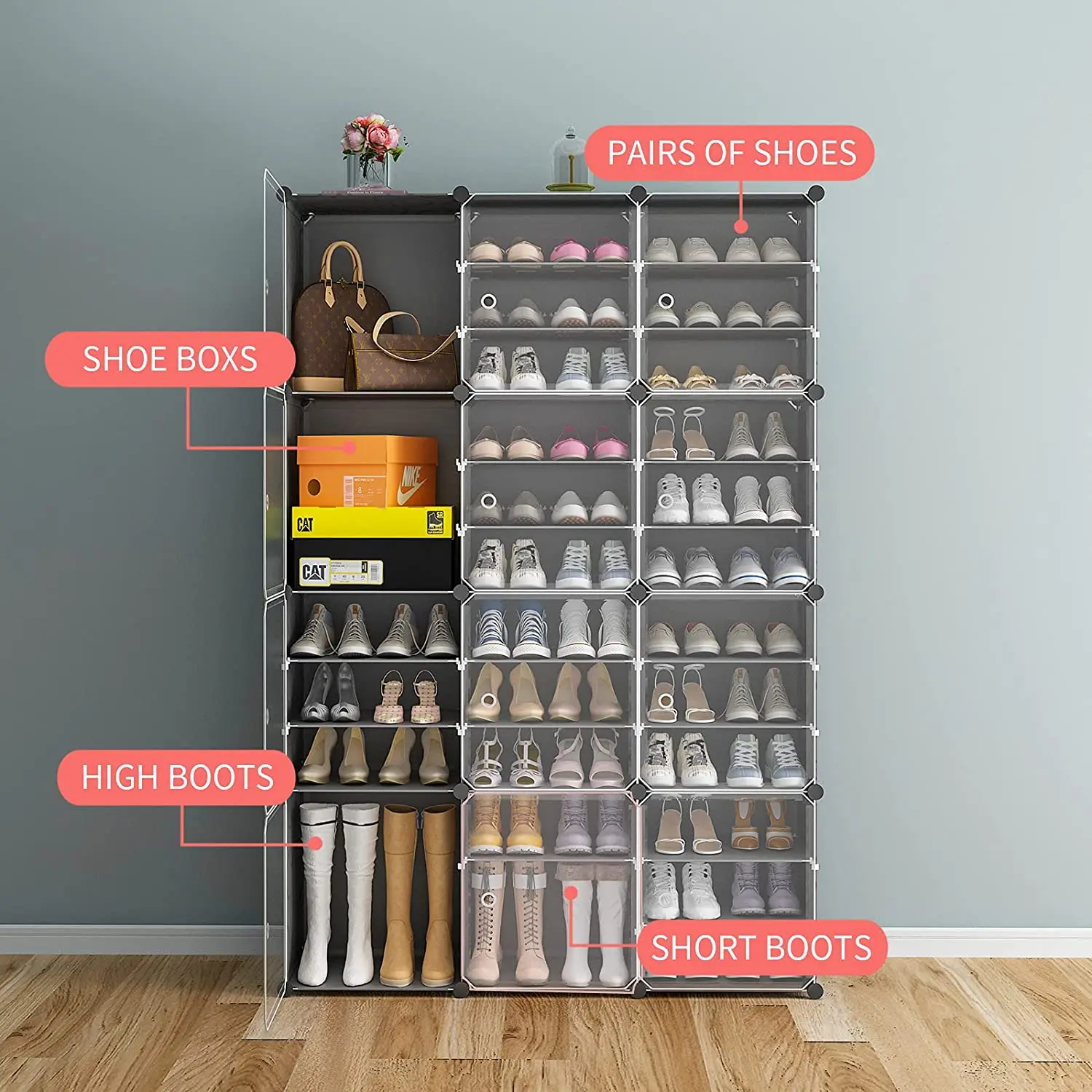 Large Shoe Rack Large Capacity Boot Storage 12 Cube Organizer Modular DIY  Plastic 6 Tier 24-96 Pairs of Shoe Tower Cabinet - AliExpress