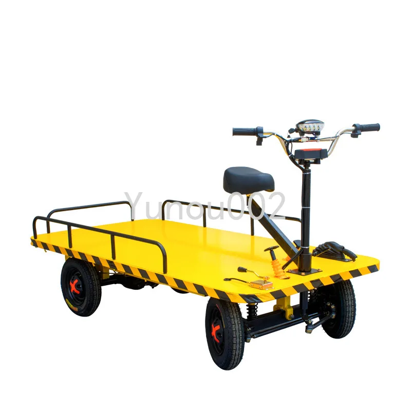 Hand pushed electric four-wheel flatbed truck, warehouse, construction site, battery transportation, reversible riding