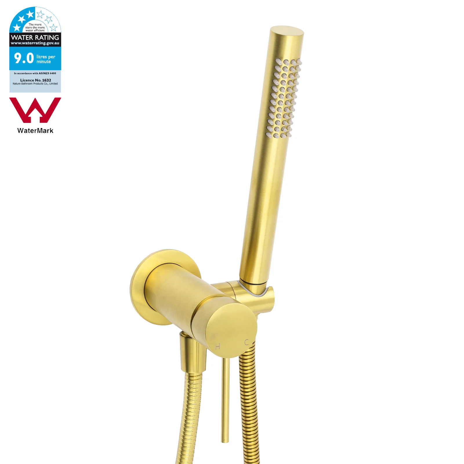 **Sydney Stock** KYLINS Hand Held Shower Head Mixer Tap Set With Adjustable Holder Brushed Gold Round WELS WaterMark Australia