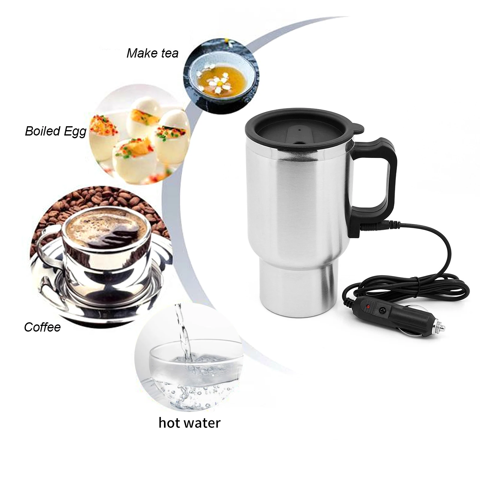 Car Electric Kettle In-car Kettle Travel Thermoses Heating Water Bottle Heating Cup for Water Tea Coffee Milk Car Kettle Thermos