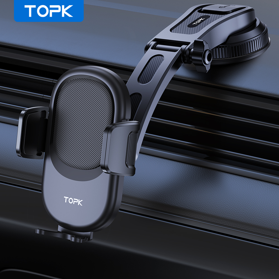 TOPK Car Phone Holder Mount, Upgraded Adjustable Horizontally And Vertically Cell Phone Holder For Car Dashboard For All Phones
