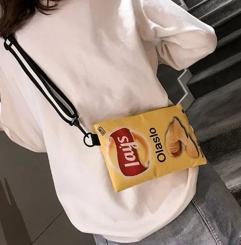 

Funny Potato Chips Women Crossbody Handbag 2024 Fashion Canvas Shoulder Bag Mini Cartoon Printing Girl Envelope Bags Female Bag