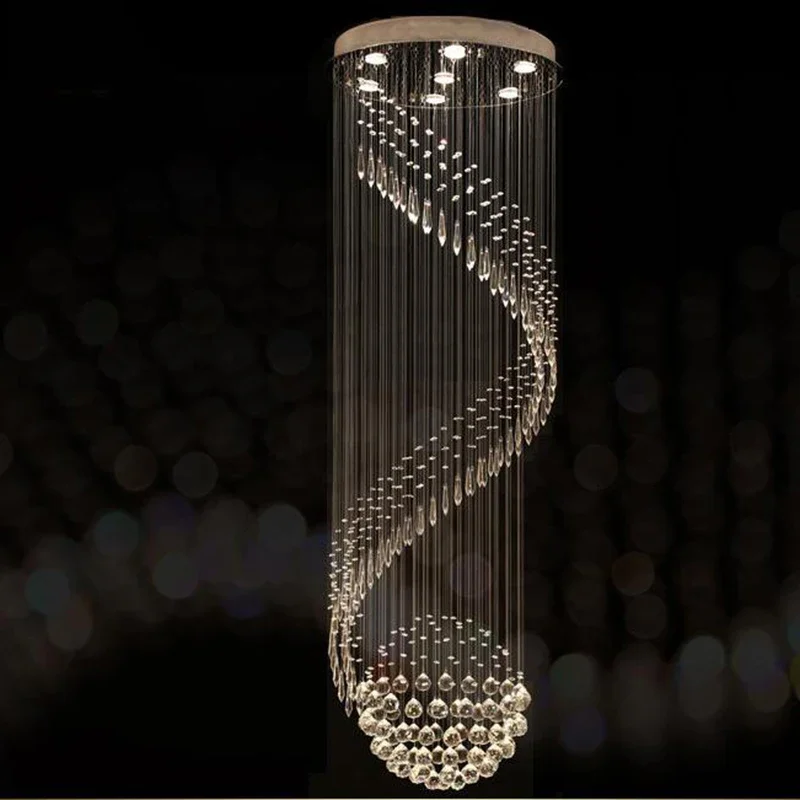 

Modern Crystal Chandelier For Spiral Design LED Luxury Crystal Lamp Hanging Interior Ladder Corridor Lamp