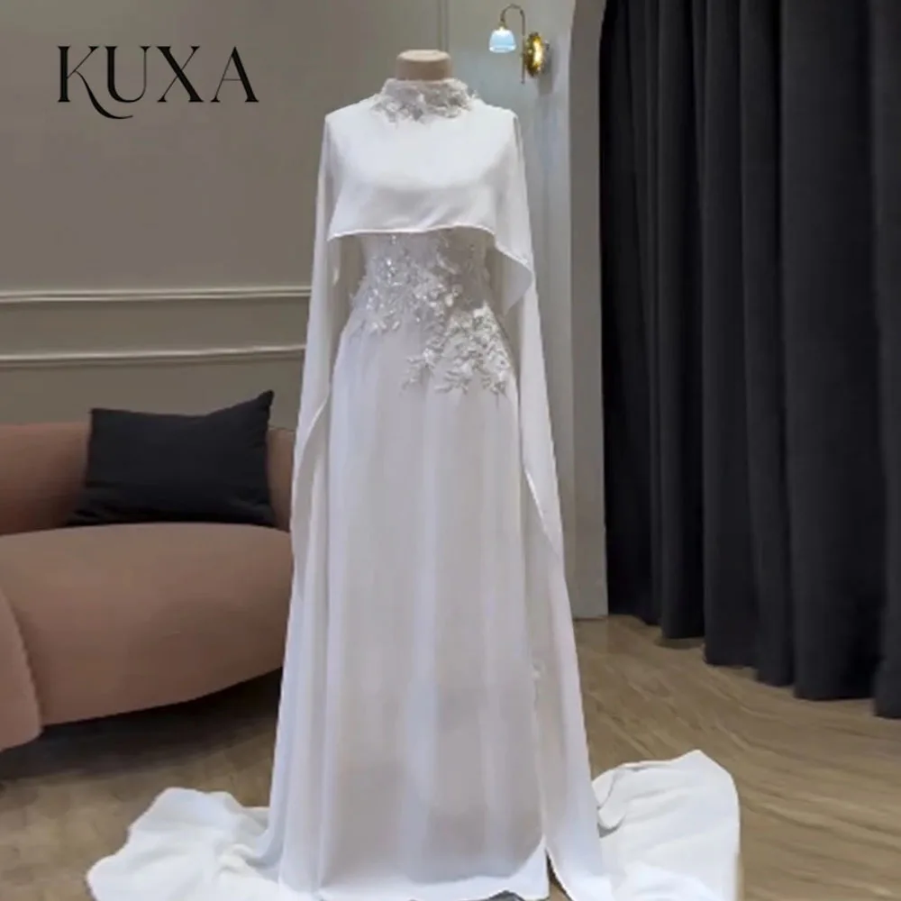 KUXA Luxury Formal Arabic Wedding Dresses 3D Flowers Appliques with Cape Modest Bridal Gowns Customized Vestidos De Novia 2026