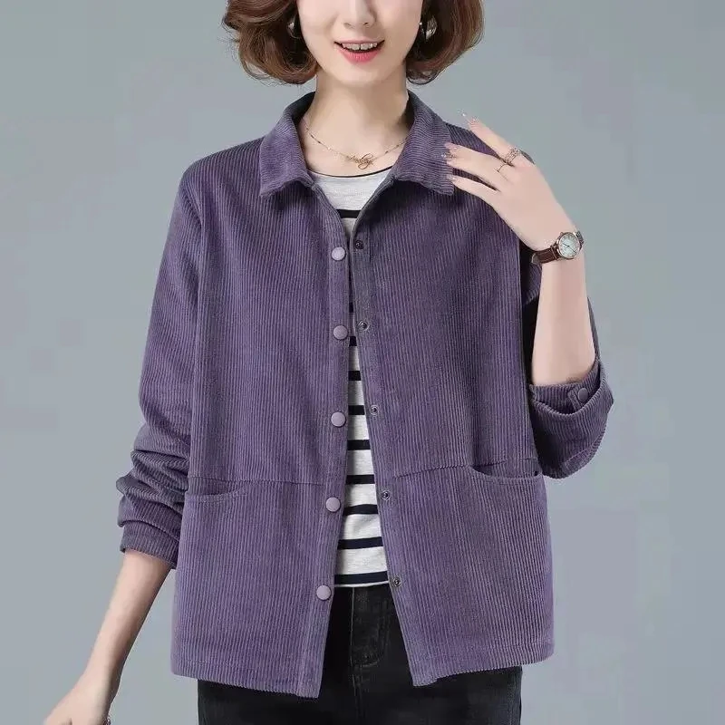 

Spring Corduroy Oversized 4XL Loose Women Jacket Casual Korean Thin Coat Long Sleeve Simple Wild Outwear Top Shirt Chaqueta New