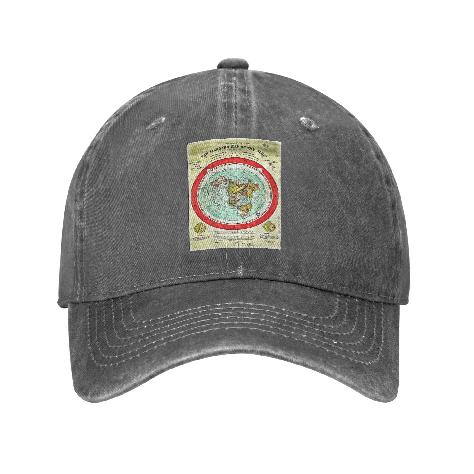 Gleason 1892 Flat Earth Map Research Flat Earth Denim-Stoffkappe, lässige Baseballkappen, Sommer-Unisex-Baseballmützen