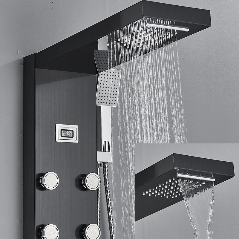 Description Picture 6 of itemThermostatic Bathroom Luxury Rain Waterfall Head Shower Panel Display Screen Massage Jets Waterfall Bath Tub Spout Shower Column