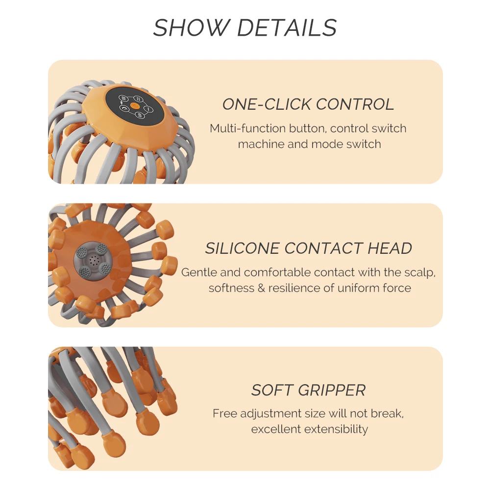 24 Point Octopus Claw Head Massager Electric Scalp Massager 24 Heads Vibration Massage Scratcher Bluetooth Music Relaxation