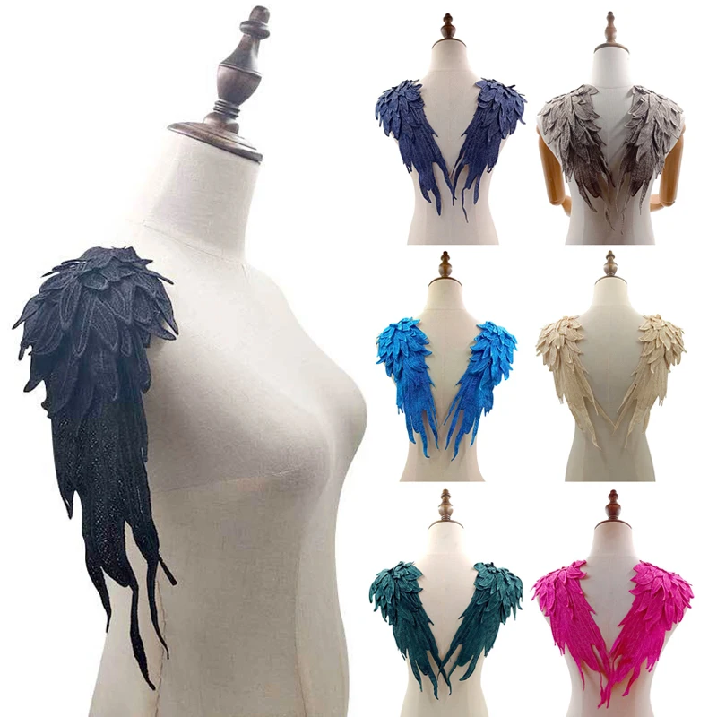 1Pair Lace Patch Lace Mesh Embroidered Fake Collar Embroidered Corsage Wing Pattern Back Collar Polyester Fashion DIY