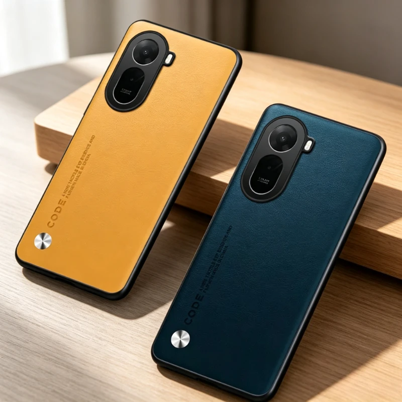 Leather Shockproof Phone Case with Camera Protection and Soft Silicone Bumper