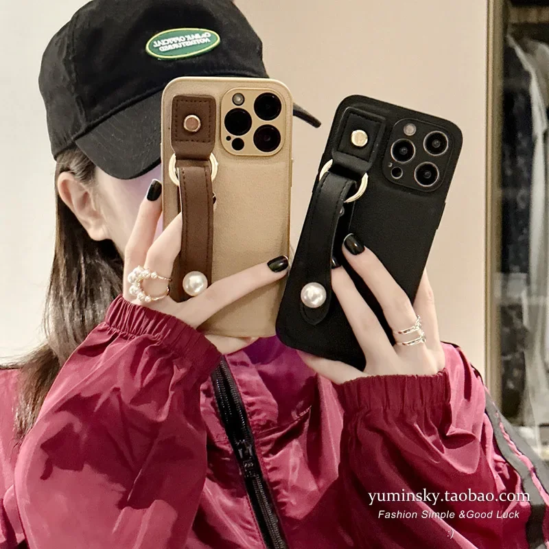 

New for IPhone 14Max Luxury Pearl Wristband Phone Case 13Promax XSMAX XS XR Premium 12 11Pro 8Plus 7G Leather Drop Protection