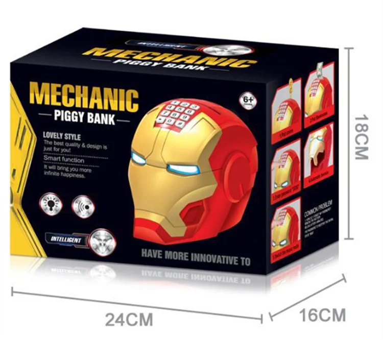 Superhero Electronic Light and Music Ironman helmet Password lock Piggy bank Action figures model toy desk decoration kids gift