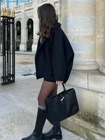 Fashion Lapel Woolen Jacket For Women 2024 Autumn Single Breasted Long Sleeve Coats Female Elegant Oversized Chic Street Outwear 2