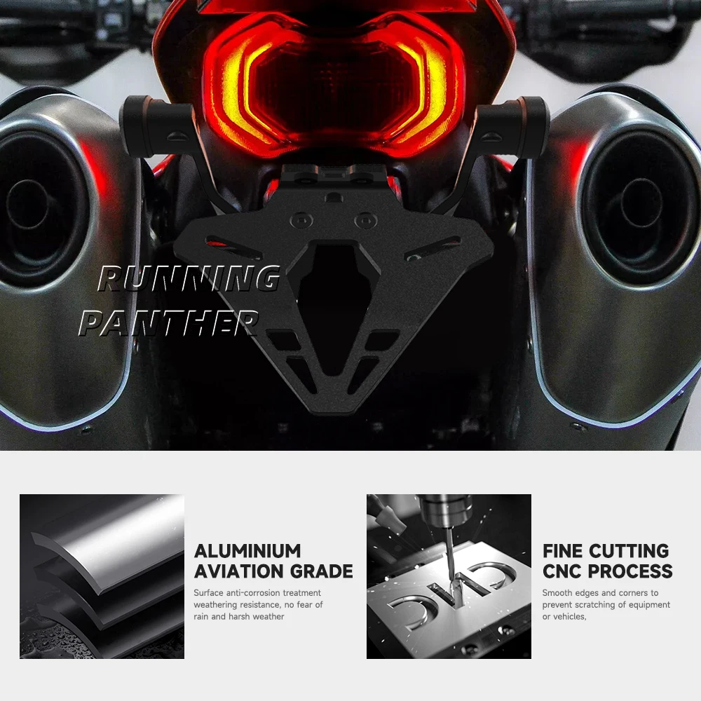 Ducati Hypermotard 698 Mono 2024-오토바이 후면 짧은 Tailstock 깔끔한 Tailstock 브래킷 (LED 라이트 라이센스 플레이트 홀더 포함)