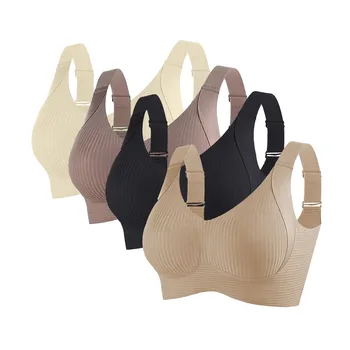 2Pcs/Set Seamless Bras For Women V-neck Non-wire Push Up Bra Comfort Shoulder Straps Female Padded Underwear M-4XL Intimates 1