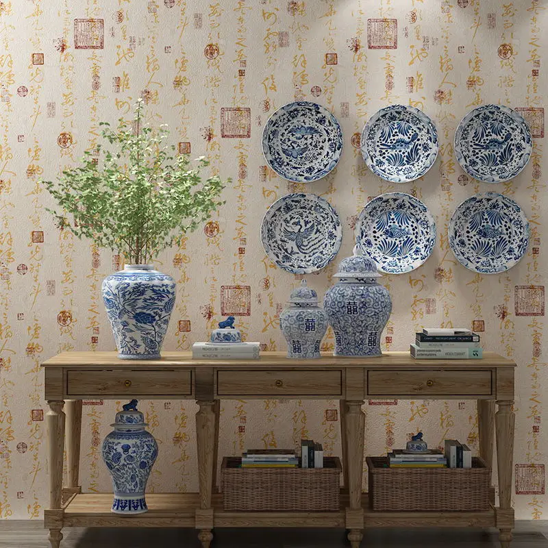 

Waterproof Chinese Classical Wallpaper Calligraphy Text Study Room Living Room Hotel Restaurant Tea House Wall Papel De Parede