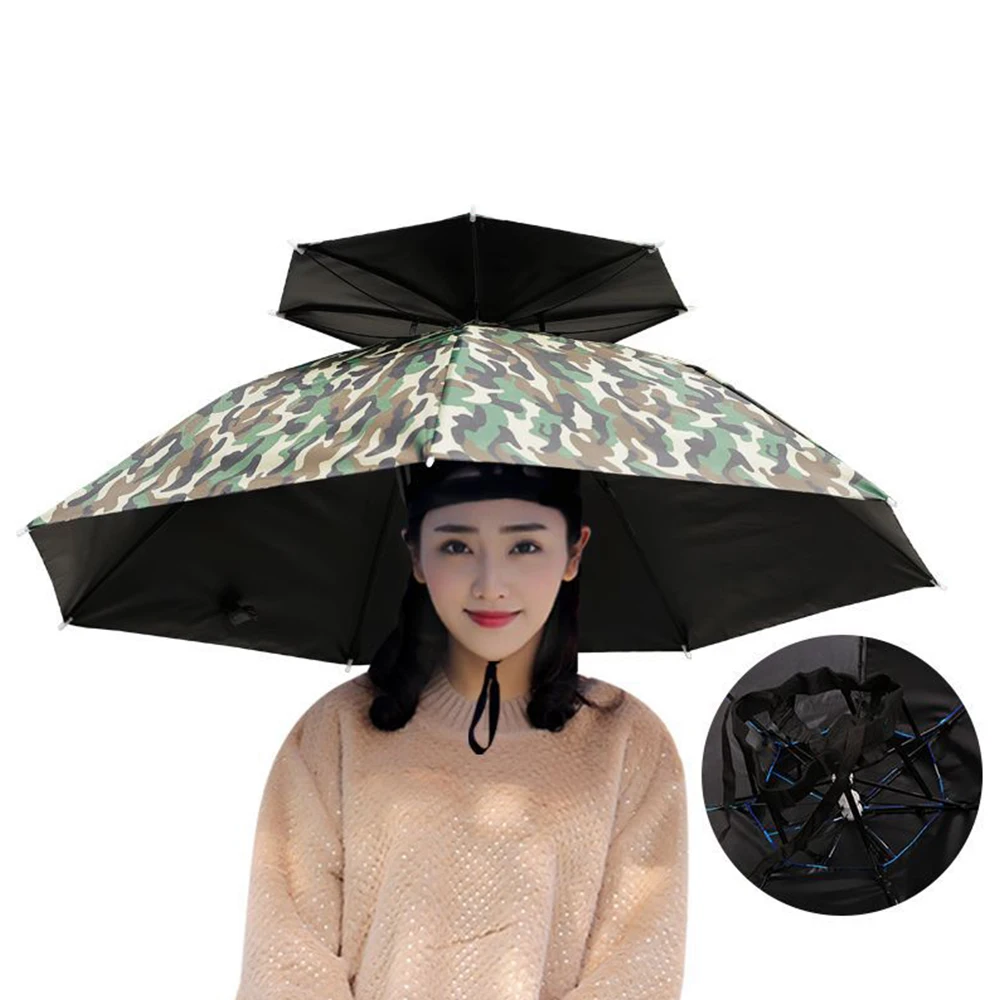 Portable Rain Umbrella Hat Foldable Outdoor Fishing Sunshade Waterproof Camping Headwear Beach Head Hats Fishing Hat 77CM