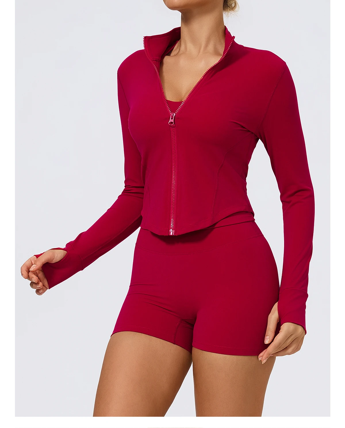 Hearuisavy 2-teiliger Damen-Sportanzug, atmungsaktiv, eng anliegend, Sportjacken, hohe Taille, Stretch, Yoga-Hose, Radfahren, Laufen, Fitness-Shorts – Detail 12