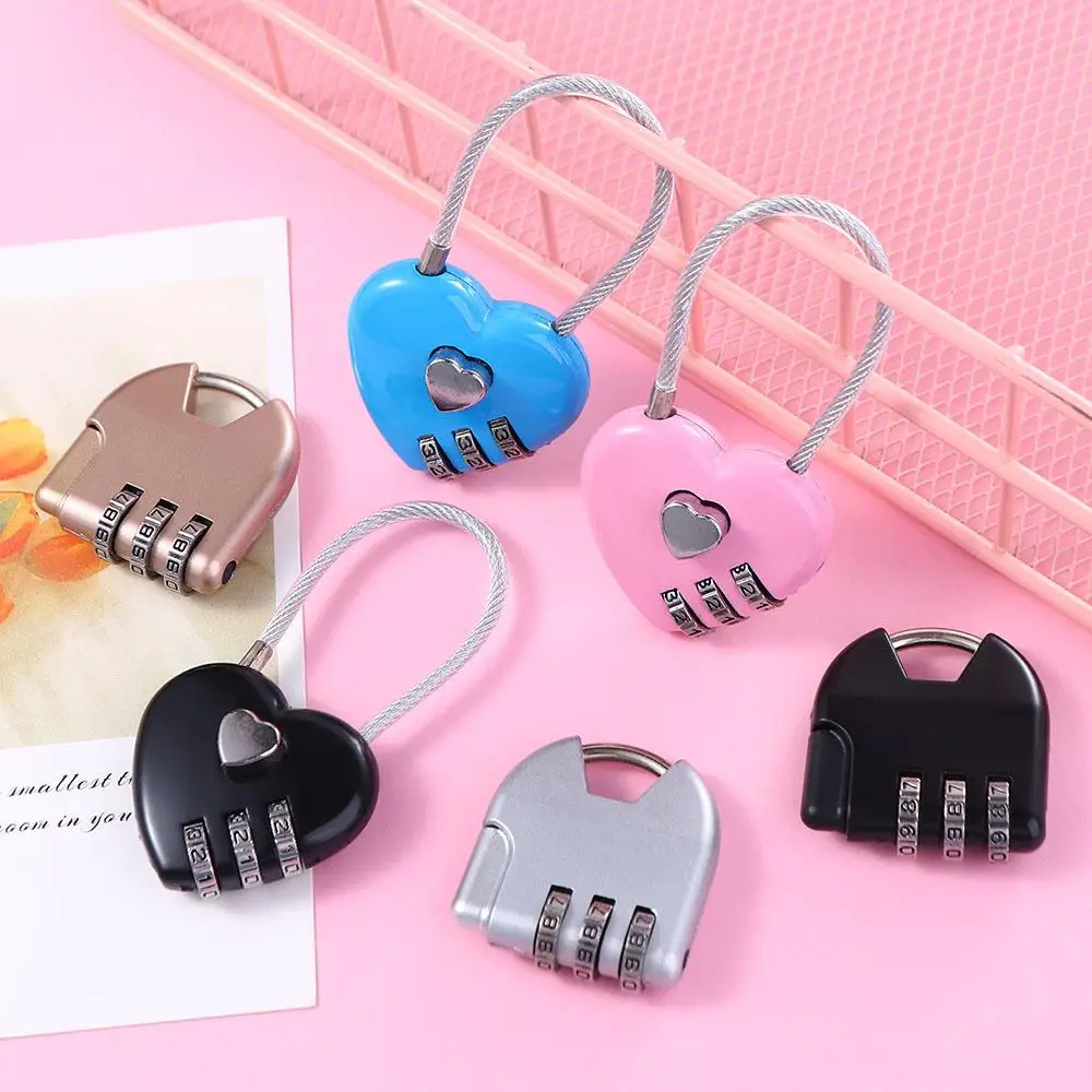 Heart Shaped Padlock 3 Dial Digit Password Lock Luggage Suitcase Password Padlock Drawer Lock Travel Accessories high quality   travel luggage suitcase combination lock padlocks case bag password digit code padlocks case bag accessories