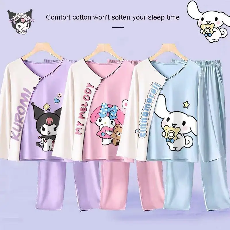 

Kawaii, Детская домашняя одежда, пижамы, аниме мультфильм My Melody Cinnamoroll Kuromi, модал, стрейч, хлопок, длинные рукава, комплект домашней одежды