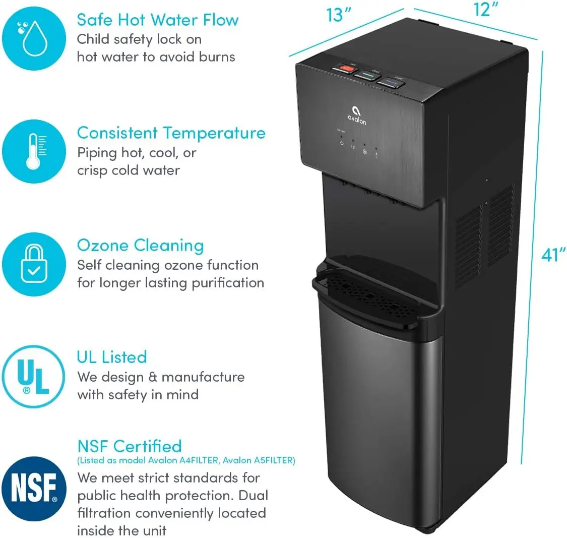 A5 Self Cleaning  Water Cooler Dispenser, UL, NSF certified Filters, Black Stainless Steel, full size 6