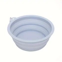 Portable Hanging Silicone Pet Bowl - Foldable Travel Feeding Container in Macaron Colors (Grey Blue)