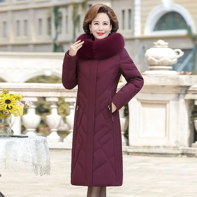 2023 New Women Down Jacket Winter Coat Female Long Parkas Loose Thick Large Size Outwear Hooded Fur Collar Leisure Time Overcoat