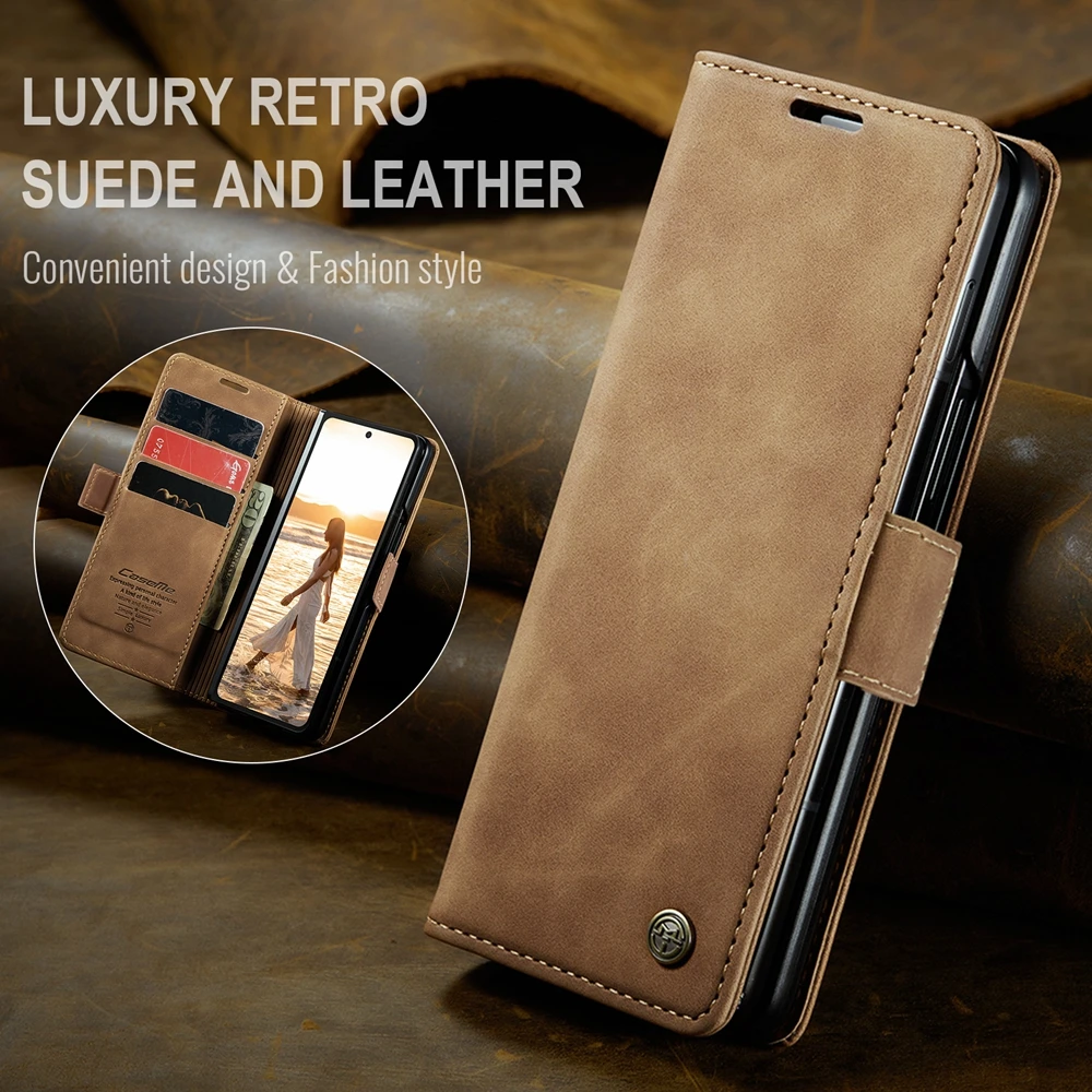 Retor Leather Wallet Case Anti-Drop Flip Case for Samsung Galaxy Z Fold 7 6 5 4 Fold6 Shockproof Phone Cover Cards Holder Bumper | Gaffar India
