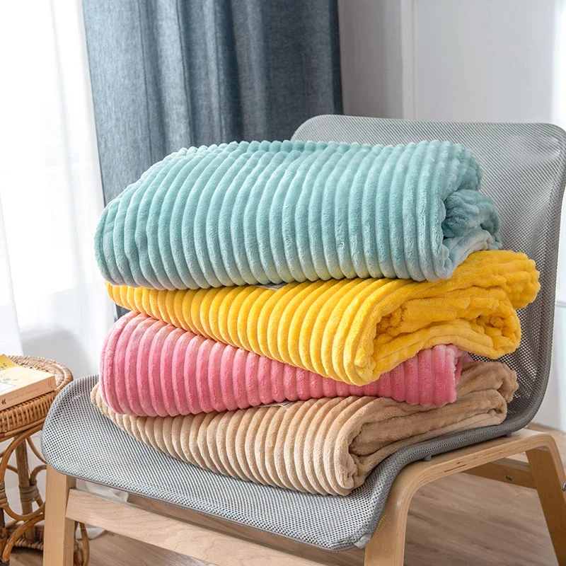 Striped Flannel Blankets For Beds Solid Pink Blue Color Soft Warm Mink Throw Sofa Cover Bedspread Beach Airplane Travel Blankets Striped Flannel Blankets For Beds Solid Pink Blue Color Soft Warm Mink Throw Sofa Cover Bedspread Beach Airplane Travel Blankets