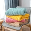Striped Flannel Blankets For Beds Solid Pink Blue Color Soft Warm Mink Throw Sofa Cover Bedspread Beach Airplane Travel Blankets